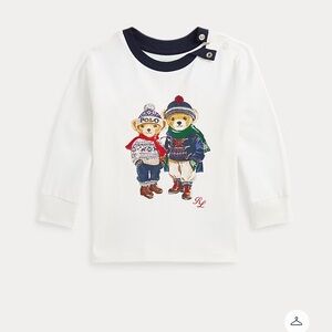 Ralph Lauren Baby Boy White and Navy Blue T-Shirt Long Sleeve Size 12M